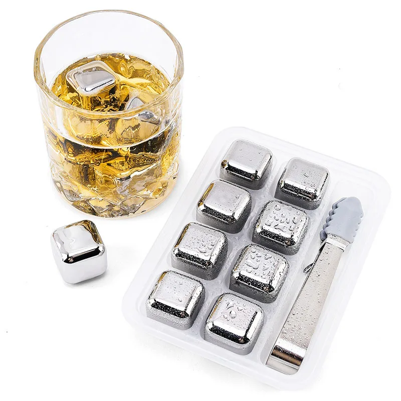 Whiskey Stone Set - 4/6/8개 스테인리스 스틸 아이스 큐브 세트