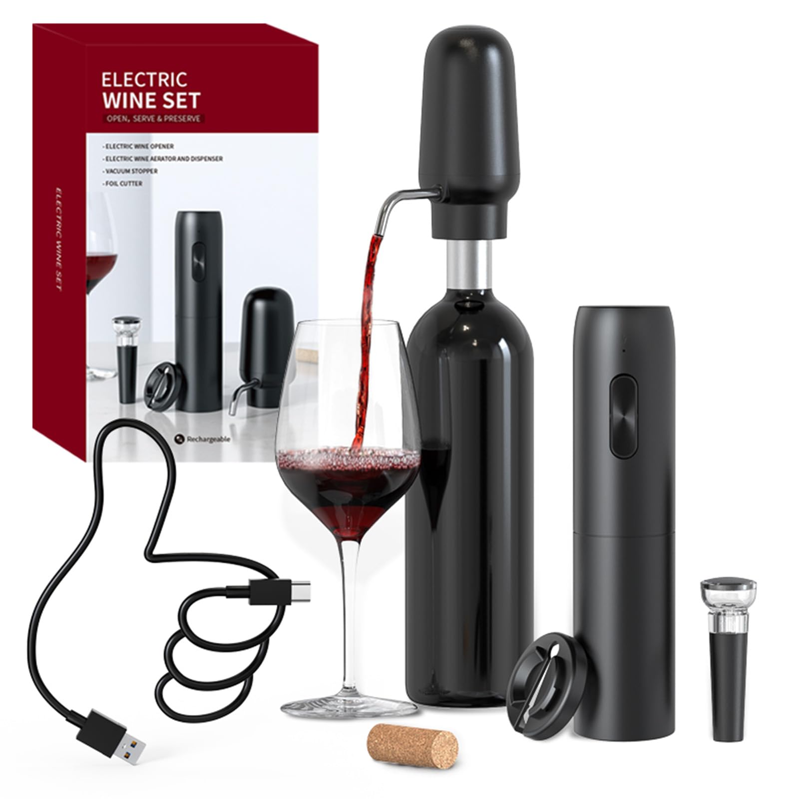 Decanter Aerator Set - 지능형 전기 와인 통풍기 4-In-1 와인