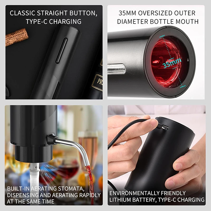 USB 충전식 4-in-1 전동 와인 오프너 세트 (디 - Decanter Aerator Set 리뷰 및 가격